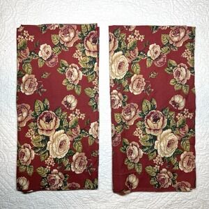 Vintage Cottagecore Floral Set of 2 King Pillowcases Red Rose Cotton Percale